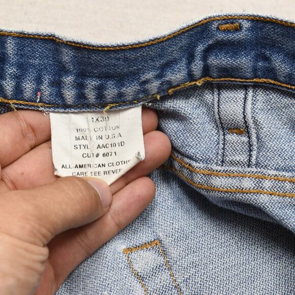 VTG All American Men's Straight Jeans Zip Cotton Blue Size 34x30 USA Made Stain - Picture 8 of 8